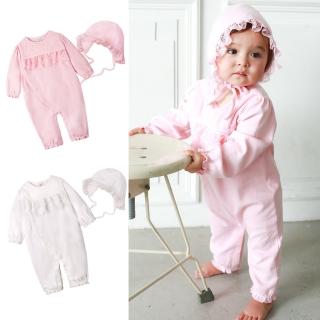【baby童衣】嬰兒連身衣 包屁衣 純棉長袖蕾絲睡袋 嬰兒帽 50785(共2色)