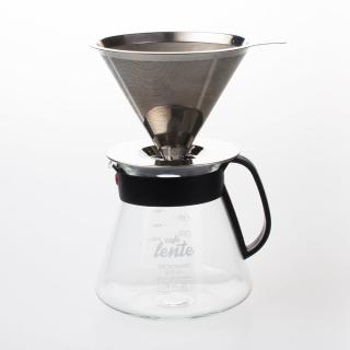 【UdiLife】慢拾光/手沖式不鏽鋼咖啡組(附玻璃壺含蓋+咖啡濾杯)