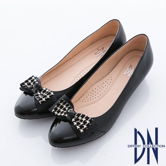 【DN】典雅職場 異材質立體蝴蝶結飾低跟鞋(黑)