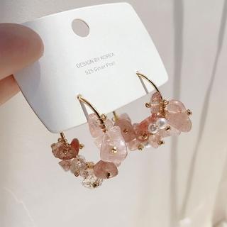 【BBHONEY】甜蜜夢想‧ 珍珠C型草莓晶耳環 耳針(甜美韓風)