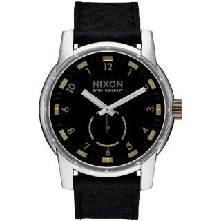 【NIXON】PATRIOT LEATHER 獨領風騷復古時尚腕錶-金X黑(A9382222)