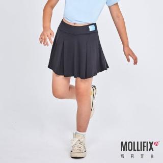 【Mollifix 瑪莉菲絲】輕盈雙層運動短裙_KIDS、瑜珈服、瑜珈裙、運動短裙、短裙(黑)