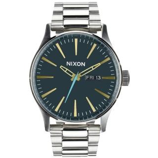 【NIXON】The SENTRY SS 復刻潮流都會休閒腕錶-灰藍x金字x銀(A3562076)
