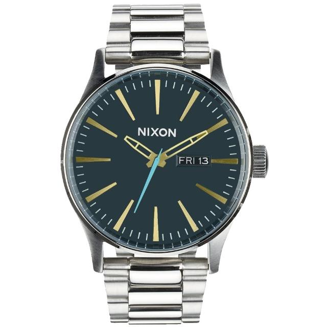 【NIXON】The SENTRY SS 復刻潮流都會休閒腕錶-灰藍x金字x銀(A3562076)