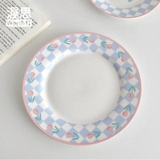 【渥思】棋盤格鬱金香餐盤(甜點蛋糕盤.水果盤子)