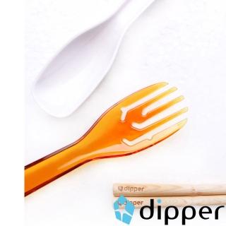 【dipper】3合1檜木環保餐具組(甜戀橘叉/陶瓷湯匙)