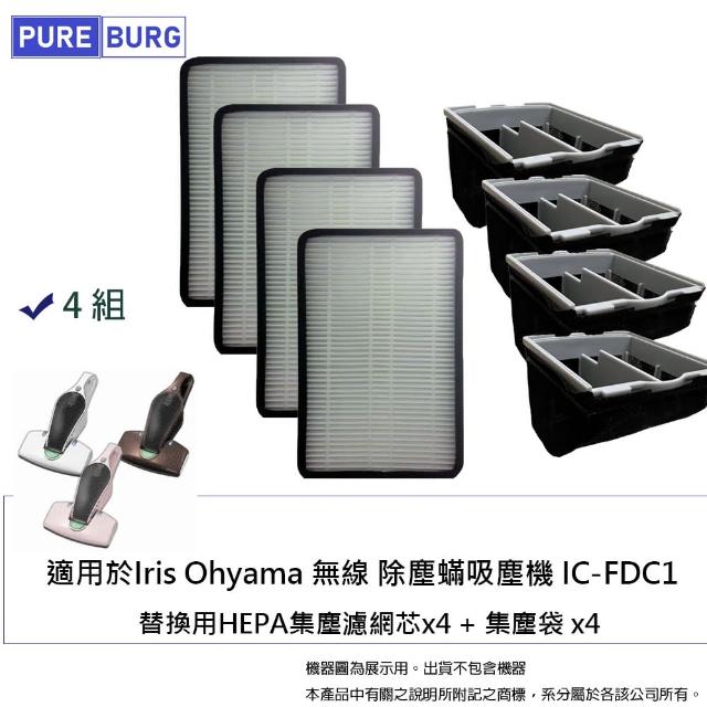 【PUREBURG】適用Iris Ohyama無線除塵機吸塵機IC-FDC1 KIC-FDC1 副廠濾網 4組入(4組入)