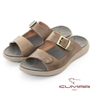 【CUMAR】舒適真皮經典造型拖鞋(卡其色)
