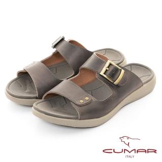【CUMAR】舒適真皮經典造型拖鞋(灰色)
