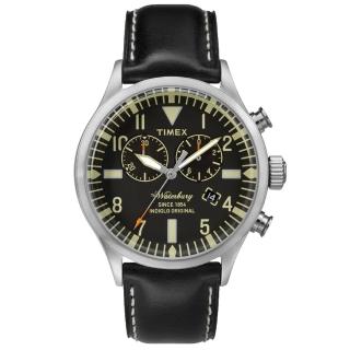 【TIMEX】160周年刻劃時代雙眼計時皮帶錶-銀x黑(TW2P64900)