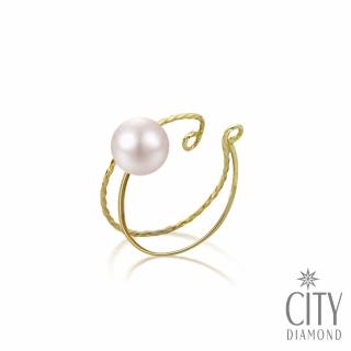 【City Diamond 引雅】『金蔥』日本AKOYA珍珠雙層黃K金耳骨夾耳環(東京Yuki系列)