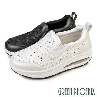【GREEN PHOENIX 波兒德】女 休閒鞋 懶人鞋 厚底鞋 小白鞋 氣墊 蕾絲 水鑽(白色、黑色)