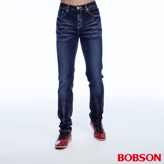 【BOBSON】男款刷銀漆伸縮直筒褲(藍1778-53)
