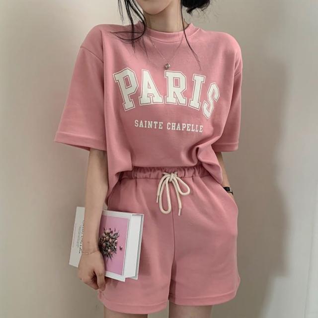 【Pure 衣櫃】PARIS印花休閒運動套裝(上衣+褲子/KDA-332)