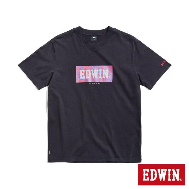 【EDWIN】男裝 數位煙霧BOX LOGO短袖T恤(黑色)