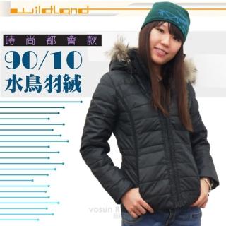 【荒野 wildland】女款 貉子毛單件式保暖羽絨外套/大衣.保暖外套(92111 黑色)