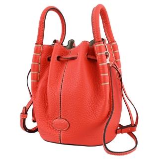 【TOD’S】TODS Bucket Bag Micro 簡約小牛皮迷你束口手提包水桶包兩用包(紅)