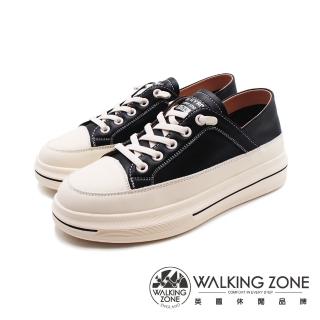 【WALKING ZONE】女 英字皮標增高可踩腳休閒鞋 女鞋(白黑)