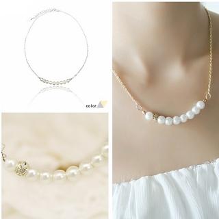 【梨花HaNA】韓國串珍珠鑲水鑽球一字項鍊