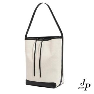 【Jpqueen】日常生活拼接單肩手提女用帆布水桶包(2色可選)