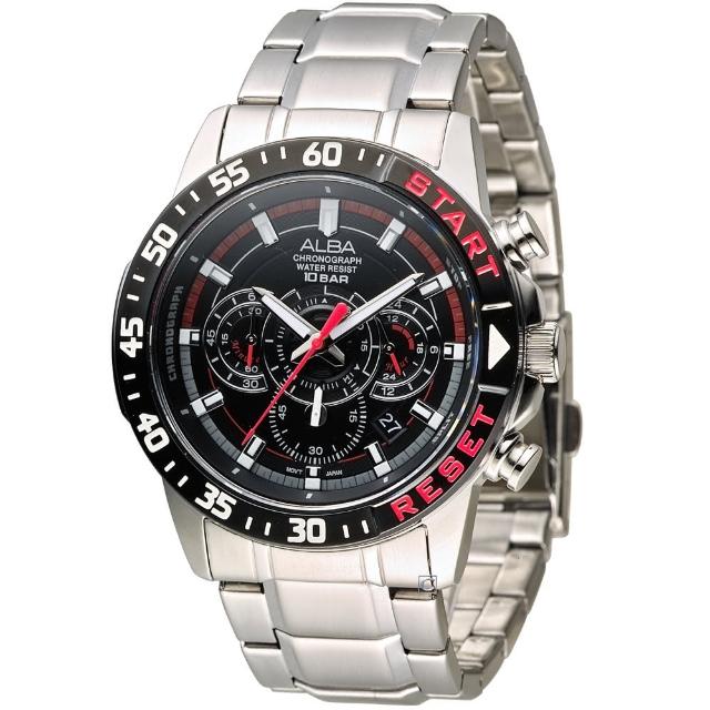 【ALBA】奔放自由計時運動腕錶(VD53-X239D AT3967X1 黑x紅)
