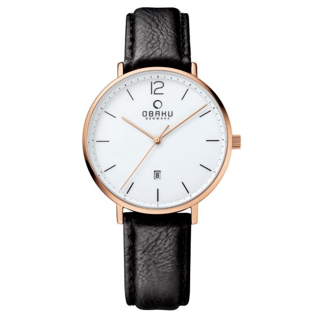 【OBAKU】極致簡約時尚日期腕錶-白X黑(V181GDVWRB)