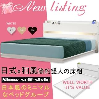 【HOME MALL-日式美學崁燈】雙人床頭片+床座(白色)