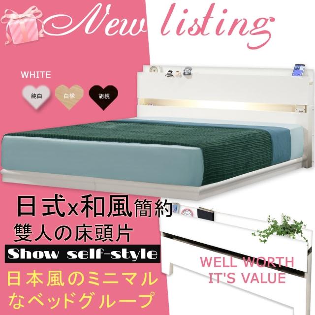 【HOME MALL-日式美學崁燈】雙人床頭片(白色)