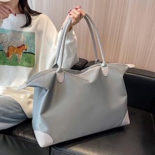【Abigail】韓系大容量側肩包手提包托特包購物包防潑水包旅行包6911(灰色)
