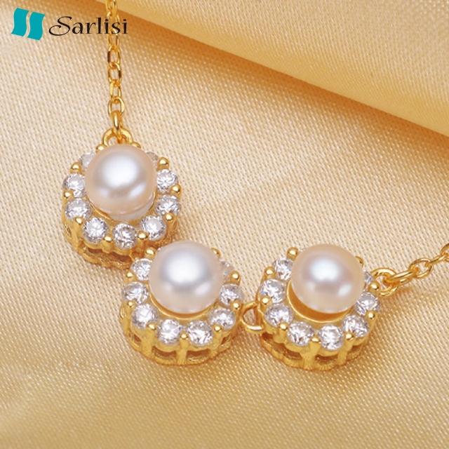 【Sarlisi】經典優雅晶鑽珍珠項鍊(金色、銀色、玫瑰金)