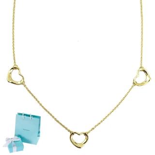 【Tiffany&Co. 蒂芙尼】18K金-三個OPEN HEART墜飾女用頸鍊項鍊(展示品)