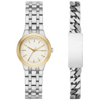 【DKNY】時尚密碼都會套錶組-淡金框x銀(NY2469)