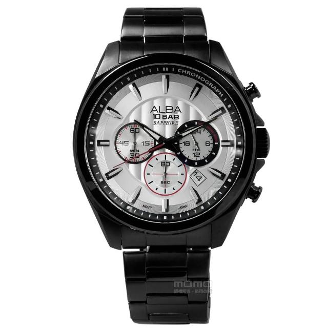 【ALBA】菁英質感系三環計時不鏽鋼腕錶 銀x鍍黑 45mm(VD53-X219SD.AT3829X1)