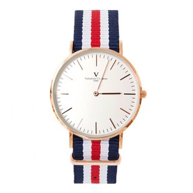 【范倫鐵諾˙古柏】瑰金刻度帆布手錶對錶腕錶 中性款男女皆可
