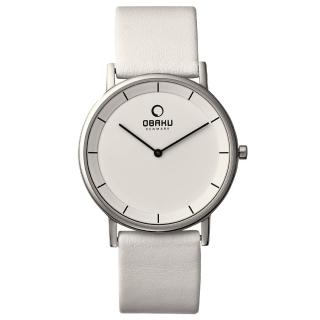 【OBAKU】纖薄哲學二針時尚腕錶-銀框白-大(V143XCWRW)