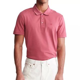 【Calvin Klein 凱文克萊】2023男時尚字母刺繡桃粉色寬鬆版Polo衫-網(預購)
