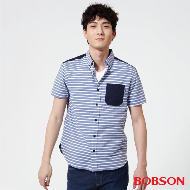 【BOBSON】男款橫條紋襯衫(藍25003-53)