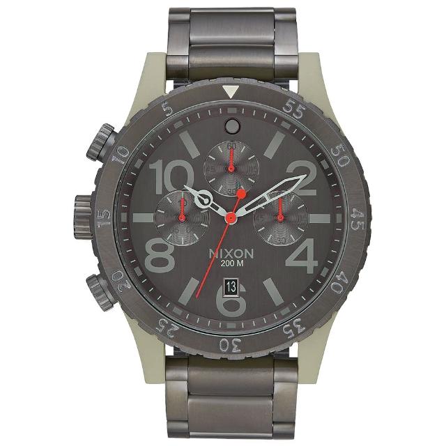 【NIXON】48-20 CHRONO 潮流重擊運動腕錶-米灰框x深灰(A4862220)