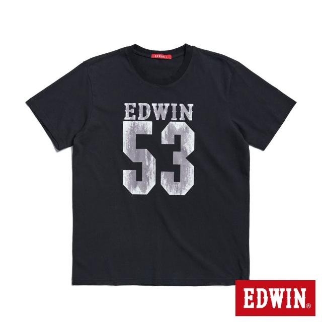 【EDWIN】男裝 人氣復刻款 斑駁植絨數字短袖T恤(黑色)