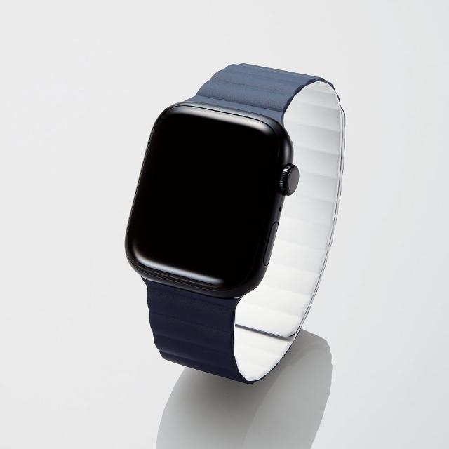 【ELECOM】apple watch49/45/44/42磁吸矽錶帶(深藍)