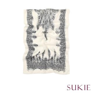 【Sukie】雪紡紗絲巾 印花絲巾/復古民族風青花瓷印花50X150雪紡紗絲巾 圍巾(2色任選)