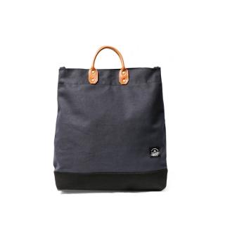 【icleaXbag 點子包】簡約L號真皮帆布購物袋｜藏藍色(A4裝得下 可拆式背帶 側背包 手提包)