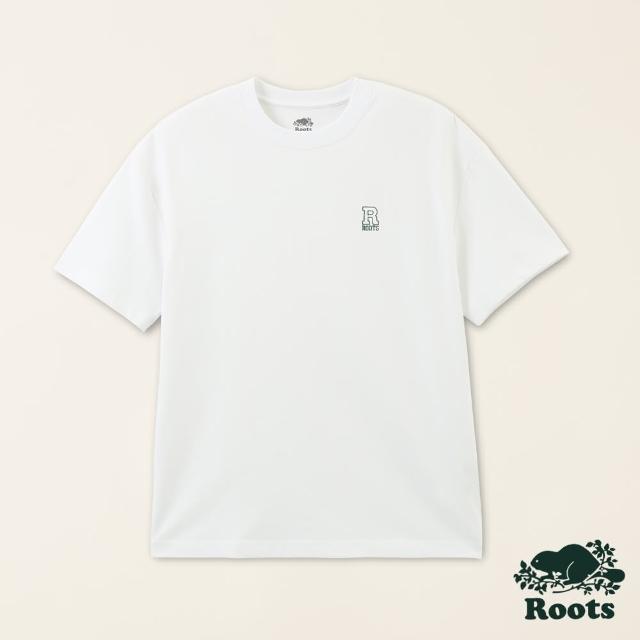 【Roots】Roots男裝-城市悠遊系列 刺繡大R厚磅有機棉短袖T恤(白色)