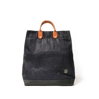 【icleaXbag 點子包】簡約L號真皮帆布購物袋｜單寧藍(A4裝得下 可拆式背帶 側背包 手提包)