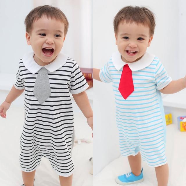 【baby童衣】寶寶爬服 假領帶條紋氣質連身衣 61052(共2色)