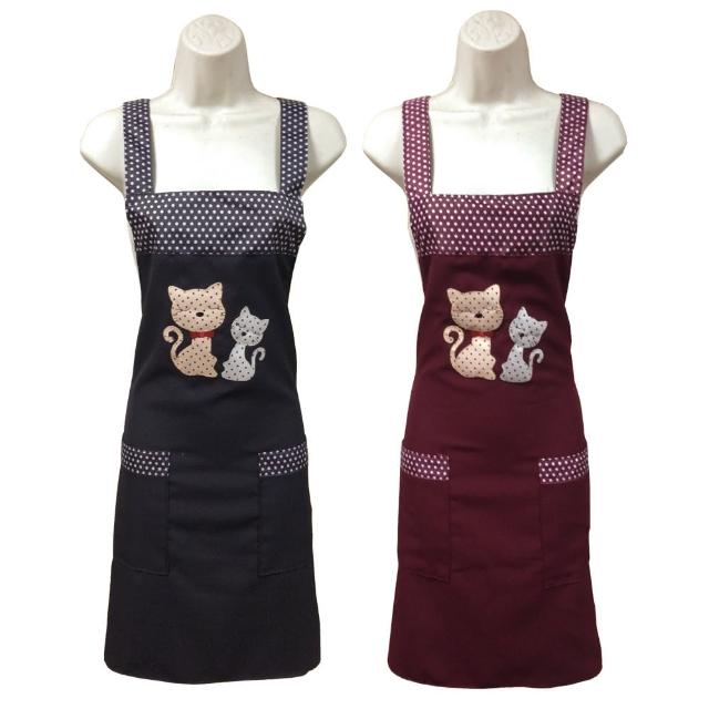 繡花貓兩口袋圍裙GS552(藍紅二入任組)