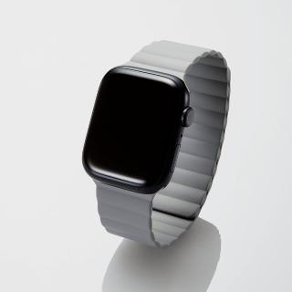 【ELECOM】apple watch49/45/44/42磁吸矽錶帶(淺灰)