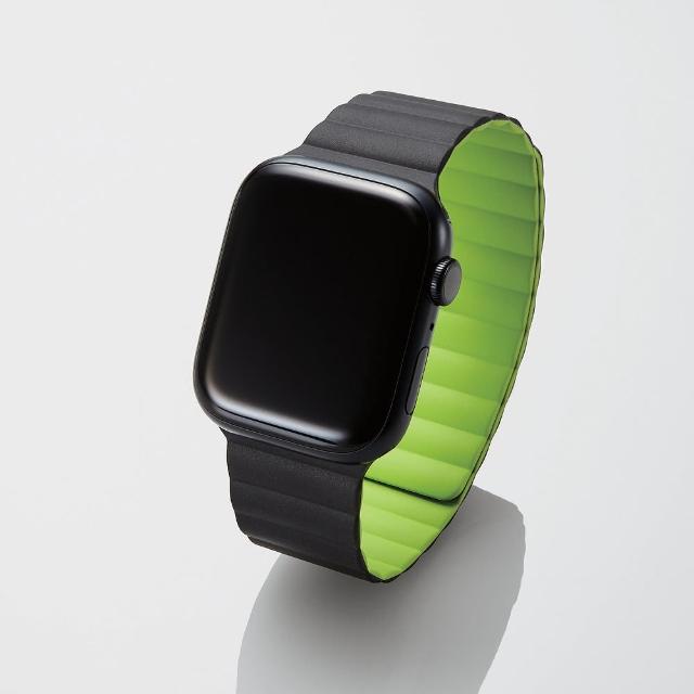 【ELECOM】apple watch49/45/44/42磁吸矽錶帶(黑綠)