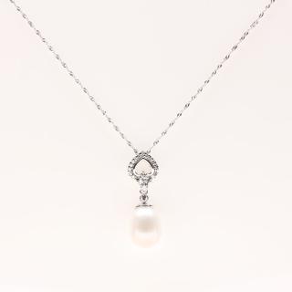 【寶石方塊】完美的愛天然珍珠項鍊-925銀飾