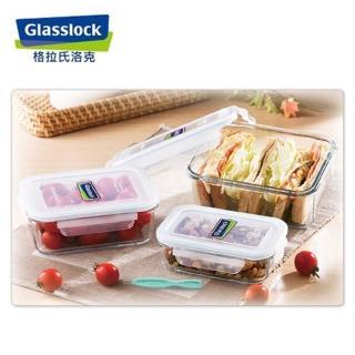 【韓國 Glasslock】三件式強化玻璃保鮮盒組 SGS檢測通過(400ml+715ml+1100ml 贈膠條易取棒)